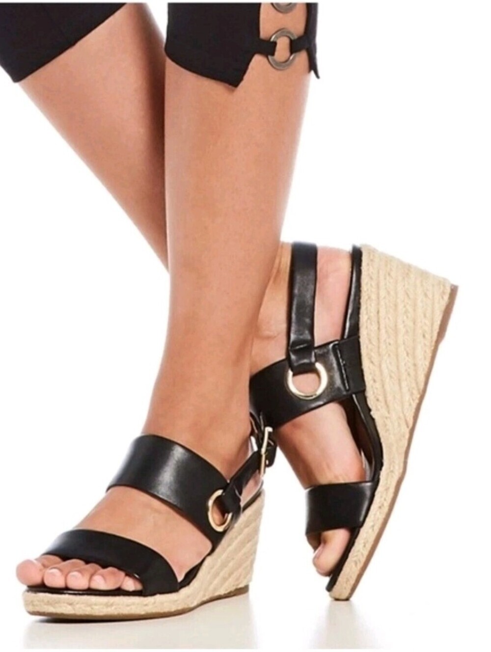 VIONIC Tulum Vero Black Wedge Sandal Espadrilles Size 9.5